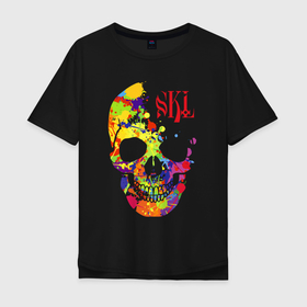 Мужская футболка хлопок Oversize с принтом Color skull   Vanguard в Белгороде, 100% хлопок | свободный крой, круглый ворот, “спинка” длиннее передней части | color | fashion | skull | vanguard | авангард | мода | цвет | череп