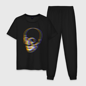 Мужская пижама хлопок с принтом Skull   Neon в Петрозаводске, 100% хлопок | брюки и футболка прямого кроя, без карманов, на брюках мягкая резинка на поясе и по низу штанин
 | color | fashion | neon | skull | мода | неон | цвет | череп