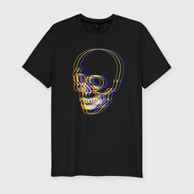 Мужская футболка хлопок Slim с принтом Skull   Neon , 92% хлопок, 8% лайкра | приталенный силуэт, круглый вырез ворота, длина до линии бедра, короткий рукав | color | fashion | neon | skull | мода | неон | цвет | череп