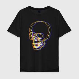 Мужская футболка хлопок Oversize с принтом Skull   Neon в Белгороде, 100% хлопок | свободный крой, круглый ворот, “спинка” длиннее передней части | color | fashion | neon | skull | мода | неон | цвет | череп