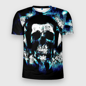 Мужская футболка 3D Slim с принтом Dark skull   Fashion 2022 в Тюмени, 100% полиэстер с улучшенными характеристиками | приталенный силуэт, круглая горловина, широкие плечи, сужается к линии бедра | Тематика изображения на принте: dark | fashion | horror | hype | skull | vanguard | авангард | мода | ужас | хайп | череп