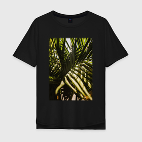 Мужская футболка хлопок Oversize с принтом Тропические Листья В Тени , 100% хлопок | свободный крой, круглый ворот, “спинка” длиннее передней части | Тематика изображения на принте: лес | природа | растение | тайга | флора | цветы