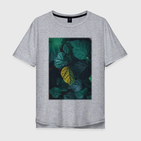 Мужская футболка хлопок Oversize с принтом Темно   Зеленые Листья в Тюмени, 100% хлопок | свободный крой, круглый ворот, “спинка” длиннее передней части | Тематика изображения на принте: лес | природа | растение | тайга | флора | цветы