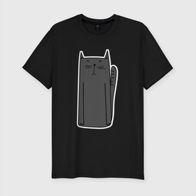 Мужская футболка хлопок Slim с принтом Черный длинный кот в Курске, 92% хлопок, 8% лайкра | приталенный силуэт, круглый вырез ворота, длина до линии бедра, короткий рукав | кот | котенок | котик | кошка | черная кошка | черный кот