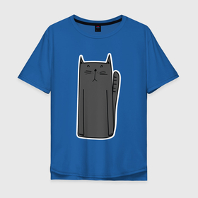 Мужская футболка хлопок Oversize с принтом Черный длинный кот в Екатеринбурге, 100% хлопок | свободный крой, круглый ворот, “спинка” длиннее передней части | кот | котенок | котик | кошка | черная кошка | черный кот