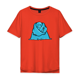 Мужская футболка хлопок Oversize с принтом Голубой слон обнимает себя ушами в Санкт-Петербурге, 100% хлопок | свободный крой, круглый ворот, “спинка” длиннее передней части | обнимает | обнимашки | слон | слоненок | слониха