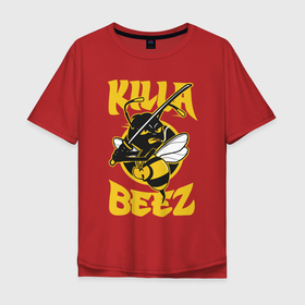 Мужская футболка хлопок Oversize с принтом Killa BЕЕZ , 100% хлопок | свободный крой, круглый ворот, “спинка” длиннее передней части | Тематика изображения на принте: bee | catana | killa beez | ninja | wu | wu tang | wu tang killa beez | ву | ву танг | катана | ниндзя | пчела