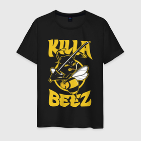 Мужская футболка хлопок с принтом Killa BЕЕZ в Екатеринбурге, 100% хлопок | прямой крой, круглый вырез горловины, длина до линии бедер, слегка спущенное плечо. | bee | catana | killa beez | ninja | wu | wu tang | wu tang killa beez | ву | ву танг | катана | ниндзя | пчела