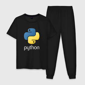 Мужская пижама хлопок с принтом Python Логотип в Кировске, 100% хлопок | брюки и футболка прямого кроя, без карманов, на брюках мягкая резинка на поясе и по низу штанин
 | python | змея | зык программирования | код | кодеры | кодинг | пайтон | питон | питонист | программирование | программист | программисты | программный код | фреймворк | яп
