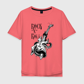 Мужская футболка хлопок Oversize с принтом Guitar  Octopus   Rock n Roll в Санкт-Петербурге, 100% хлопок | свободный крой, круглый ворот, “спинка” длиннее передней части | guitar | music | octopus | rock n roll | гитара | музыка | осьминог | рок н ролл