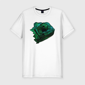 Мужская футболка хлопок Slim с принтом Хамелеон в стиле Low Poly в Екатеринбурге, 92% хлопок, 8% лайкра | приталенный силуэт, круглый вырез ворота, длина до линии бедра, короткий рукав | low poly | животное | иллюстрация | хамелеон | ящерица