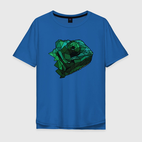 Мужская футболка хлопок Oversize с принтом Хамелеон в стиле Low Poly в Екатеринбурге, 100% хлопок | свободный крой, круглый ворот, “спинка” длиннее передней части | Тематика изображения на принте: low poly | животное | иллюстрация | хамелеон | ящерица
