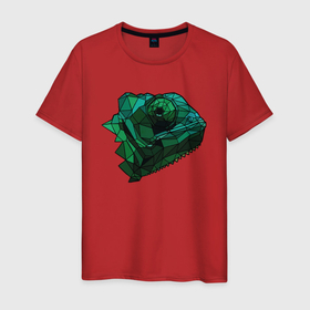 Мужская футболка хлопок с принтом Хамелеон в стиле Low Poly в Екатеринбурге, 100% хлопок | прямой крой, круглый вырез горловины, длина до линии бедер, слегка спущенное плечо. | low poly | животное | иллюстрация | хамелеон | ящерица