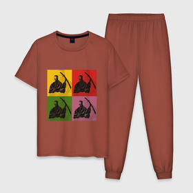 Мужская пижама хлопок с принтом Samuraii в Екатеринбурге, 100% хлопок | брюки и футболка прямого кроя, без карманов, на брюках мягкая резинка на поясе и по низу штанин
 | japan | katana | samurai | samuray | tanto | катана | меч | самурай | танто | япония