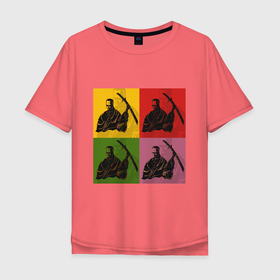 Мужская футболка хлопок Oversize с принтом Samuraii в Белгороде, 100% хлопок | свободный крой, круглый ворот, “спинка” длиннее передней части | Тематика изображения на принте: japan | katana | samurai | samuray | tanto | катана | меч | самурай | танто | япония