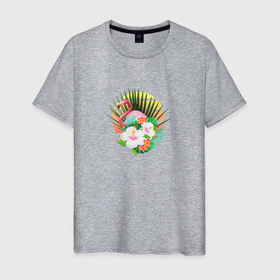 Мужская футболка хлопок с принтом RETRO HAWAII   ретровейв Гаваи в Новосибирске, 100% хлопок | прямой крой, круглый вырез горловины, длина до линии бедер, слегка спущенное плечо. | Тематика изображения на принте: flamingo | flowers | hawaii | palm | retrowave | summer | sun | гаваи | лето | море | пальмы | ретровейв | солнце