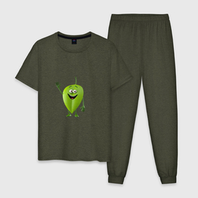 Мужская пижама хлопок с принтом Зелёная радость , 100% хлопок | брюки и футболка прямого кроя, без карманов, на брюках мягкая резинка на поясе и по низу штанин
 | Тематика изображения на принте: зеленая радость | зелёный лист | лист | радостный | радость