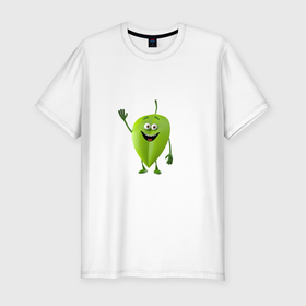 Мужская футболка хлопок Slim с принтом Зелёная радость в Тюмени, 92% хлопок, 8% лайкра | приталенный силуэт, круглый вырез ворота, длина до линии бедра, короткий рукав | зеленая радость | зелёный лист | лист | радостный | радость