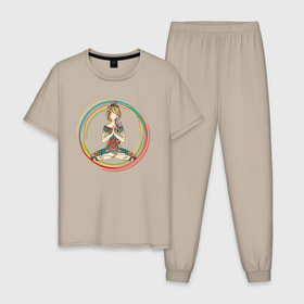 Мужская пижама хлопок с принтом Лотос Йога в Санкт-Петербурге, 100% хлопок | брюки и футболка прямого кроя, без карманов, на брюках мягкая резинка на поясе и по низу штанин
 | йог | йога | лотос | медитация | тренинг | фитнес | чакры