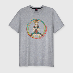 Мужская футболка хлопок Slim с принтом Лотос Йога в Санкт-Петербурге, 92% хлопок, 8% лайкра | приталенный силуэт, круглый вырез ворота, длина до линии бедра, короткий рукав | йог | йога | лотос | медитация | тренинг | фитнес | чакры
