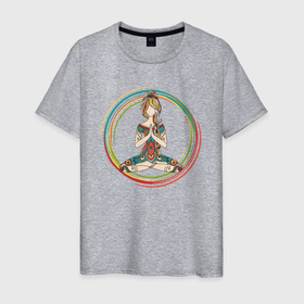 Мужская футболка хлопок с принтом Лотос Йога в Санкт-Петербурге, 100% хлопок | прямой крой, круглый вырез горловины, длина до линии бедер, слегка спущенное плечо. | йог | йога | лотос | медитация | тренинг | фитнес | чакры