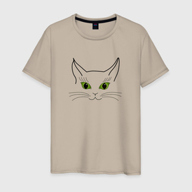 Мужская футболка хлопок с принтом Зеленые кошачьи глаза в Белгороде, 100% хлопок | прямой крой, круглый вырез горловины, длина до линии бедер, слегка спущенное плечо. | Тематика изображения на принте: art line | cat | green | line | minimalism | silhouette | арт лайн | зеленый | кот | кошка | линия | минимализм | силуэт