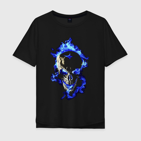 Мужская футболка хлопок Oversize с принтом Neon skull   Fashion 2022 в Белгороде, 100% хлопок | свободный крой, круглый ворот, “спинка” длиннее передней части | fashion | hype | neon | skull | мода | неон | хайп | череп