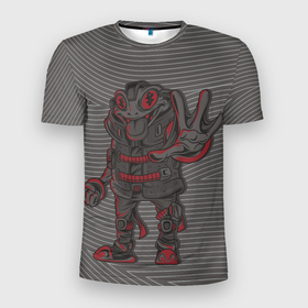 Мужская футболка 3D Slim с принтом Позитивная лягуха в Курске, 100% полиэстер с улучшенными характеристиками | приталенный силуэт, круглая горловина, широкие плечи, сужается к линии бедра | frog | жаба | земноводные | лягуха | лягушка | позитив
