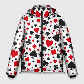 Мужская зимняя куртка 3D с принтом Картёжные Масти в Екатеринбурге, верх — 100% полиэстер; подкладка — 100% полиэстер; утеплитель — 100% полиэстер | длина ниже бедра, свободный силуэт Оверсайз. Есть воротник-стойка, отстегивающийся капюшон и ветрозащитная планка. 

Боковые карманы с листочкой на кнопках и внутренний карман на молнии. | 777 | cards | casino | game | jackpot | joker | omaha | poker | roul | азарт | деньги | джекпот | джокер | игра | казино | карточные масти | карты | куш | масти | омаха | покер | рулетка | стрит | техасский холдэм | турнир | удача