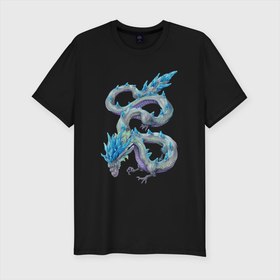 Мужская футболка хлопок Slim с принтом Кристальный дракон в Курске, 92% хлопок, 8% лайкра | приталенный силуэт, круглый вырез ворота, длина до линии бедра, короткий рукав | арт | большой змей | дракон | китайский дракон | кристалл | рисунок