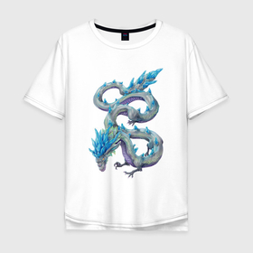 Мужская футболка хлопок Oversize с принтом Кристальный дракон в Курске, 100% хлопок | свободный крой, круглый ворот, “спинка” длиннее передней части | арт | большой змей | дракон | китайский дракон | кристалл | рисунок