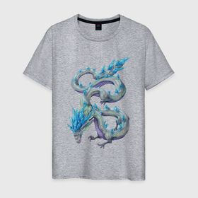 Мужская футболка хлопок с принтом Кристальный дракон в Курске, 100% хлопок | прямой крой, круглый вырез горловины, длина до линии бедер, слегка спущенное плечо. | арт | большой змей | дракон | китайский дракон | кристалл | рисунок