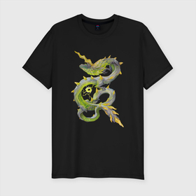 Мужская футболка хлопок Slim с принтом Электрический дракон , 92% хлопок, 8% лайкра | приталенный силуэт, круглый вырез ворота, длина до линии бедра, короткий рукав | арт | дракон | китайский дракон | магия | рисунок | электрический | электричество | энергия