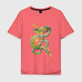 Мужская футболка хлопок Oversize с принтом Электрический дракон в Кировске, 100% хлопок | свободный крой, круглый ворот, “спинка” длиннее передней части | арт | дракон | китайский дракон | магия | рисунок | электрический | электричество | энергия