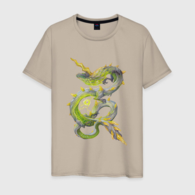 Мужская футболка хлопок с принтом Электрический дракон в Тюмени, 100% хлопок | прямой крой, круглый вырез горловины, длина до линии бедер, слегка спущенное плечо. | арт | дракон | китайский дракон | магия | рисунок | электрический | электричество | энергия