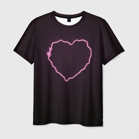 Мужская футболка 3D с принтом Неоновое сердце с надписью 