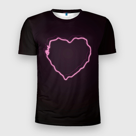 Мужская футболка 3D Slim с принтом Неоновое сердце с надписью 