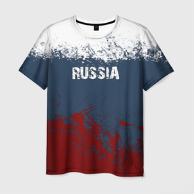 Мужская футболка 3D с принтом Россия   краски в Новосибирске, 100% полиэфир | прямой крой, круглый вырез горловины, длина до линии бедер | краски | надпись | патриот | патриотизм | россия | руский | русская | сборная | спорт | фанат | фанаты | флаг