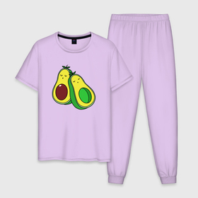 Мужская пижама хлопок с принтом Авокадо Love Dream в Курске, 100% хлопок | брюки и футболка прямого кроя, без карманов, на брюках мягкая резинка на поясе и по низу штанин
 | Тематика изображения на принте: avocado | avocat | cute | dream | exotic | kawaii | love | sleep | tropics | авокадо | влюбленные | кавайный | ленивые | лень | любовь | милые | няшный | овощ | отдых | плоды | растения | семья | сон | спать | спелый | тропики | фрукты