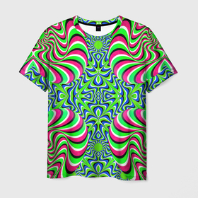 Мужская футболка 3D с принтом Оптическая Иллюзия | Движение Галлюцинаций в Петрозаводске, 100% полиэфир | прямой крой, круглый вырез горловины, длина до линии бедер | иллюзия | красочная | оптическая | узор | хайп | шмот