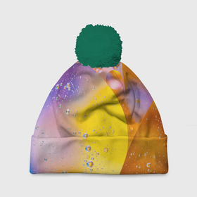Шапка 3D c помпоном с принтом Градиент | Яркие Пузыри в Тюмени, 100% полиэстер | универсальный размер, печать по всей поверхности изделия | градиент | лазурный | радуга | хайп | цветной | шмот