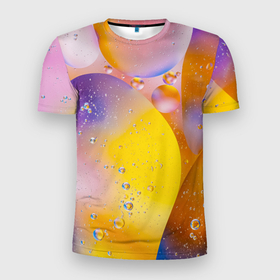 Мужская футболка 3D Slim с принтом Градиент | Яркие Пузыри в Курске, 100% полиэстер с улучшенными характеристиками | приталенный силуэт, круглая горловина, широкие плечи, сужается к линии бедра | Тематика изображения на принте: градиент | лазурный | радуга | хайп | цветной | шмот