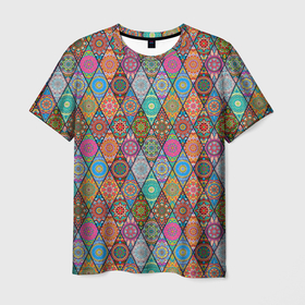 Мужская футболка 3D с принтом Мандалы Текстура в Новосибирске, 100% полиэфир | прямой крой, круглый вырез горловины, длина до линии бедер | орнамент | печворк | текстура | узор | хиппи