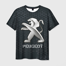 Мужская футболка 3D с принтом ПЕЖО | Peugeot + Соты в Петрозаводске, 100% полиэфир | прямой крой, круглый вырез горловины, длина до линии бедер | Тематика изображения на принте: auto | logo | moto | peugeot | symbol | авто | автомобиль | гонки | знак | лого | логотип | логотипы | марка | машина | мото | пежо | символ | символы | соты