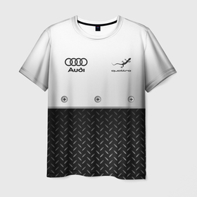 Мужская футболка 3D с принтом Audi Ауди Сталь в Тюмени, 100% полиэфир | прямой крой, круглый вырез горловины, длина до линии бедер | Тематика изображения на принте: audi | auto | quattro | авто | автомобиль | ауди | кватро | куатро | марка | машина