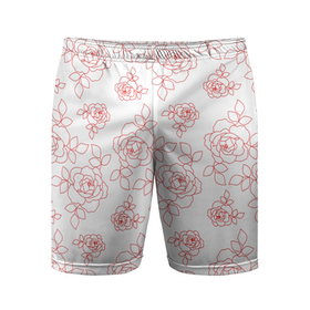 Мужские шорты спортивные с принтом Красные розы (паттерн) ,  |  | ботаника | красный | красота | мило | паттерн | природа | растения | роза | цветы