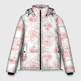 Мужская зимняя куртка 3D с принтом Красные розы (паттерн) в Тюмени, верх — 100% полиэстер; подкладка — 100% полиэстер; утеплитель — 100% полиэстер | длина ниже бедра, свободный силуэт Оверсайз. Есть воротник-стойка, отстегивающийся капюшон и ветрозащитная планка. 

Боковые карманы с листочкой на кнопках и внутренний карман на молнии. | ботаника | красный | красота | мило | паттерн | природа | растения | роза | цветы