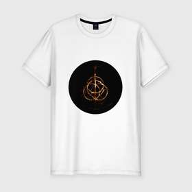 Мужская футболка хлопок Slim с принтом логотип Elder Ring в Санкт-Петербурге, 92% хлопок, 8% лайкра | приталенный силуэт, круглый вырез ворота, длина до линии бедра, короткий рукав | elder | ring | арт | логотип | рыцари | фентези | элдер ринг