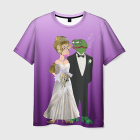 Мужская футболка 3D с принтом Свадьба   Чертовски привлекательные в Тюмени, 100% полиэфир | прямой крой, круглый вырез горловины, длина до линии бедер | bored ape | crypto | nft | pepe frog | крипто | лягушонок пепе | мемы | обезьяна | парочка | свадьба