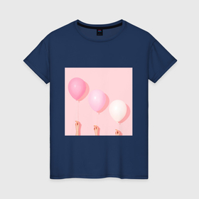 Женская футболка хлопок с принтом Розовые шарики в Екатеринбурге, 100% хлопок | прямой крой, круглый вырез горловины, длина до линии бедер, слегка спущенное плечо | воздушные шарики | воздушные шары | гармония | день рождения | женское | легкость | милое | минимализм | нежность | нежный дизайн | праздник | розовые шарики | розовые шары | розовый | шарики | шары